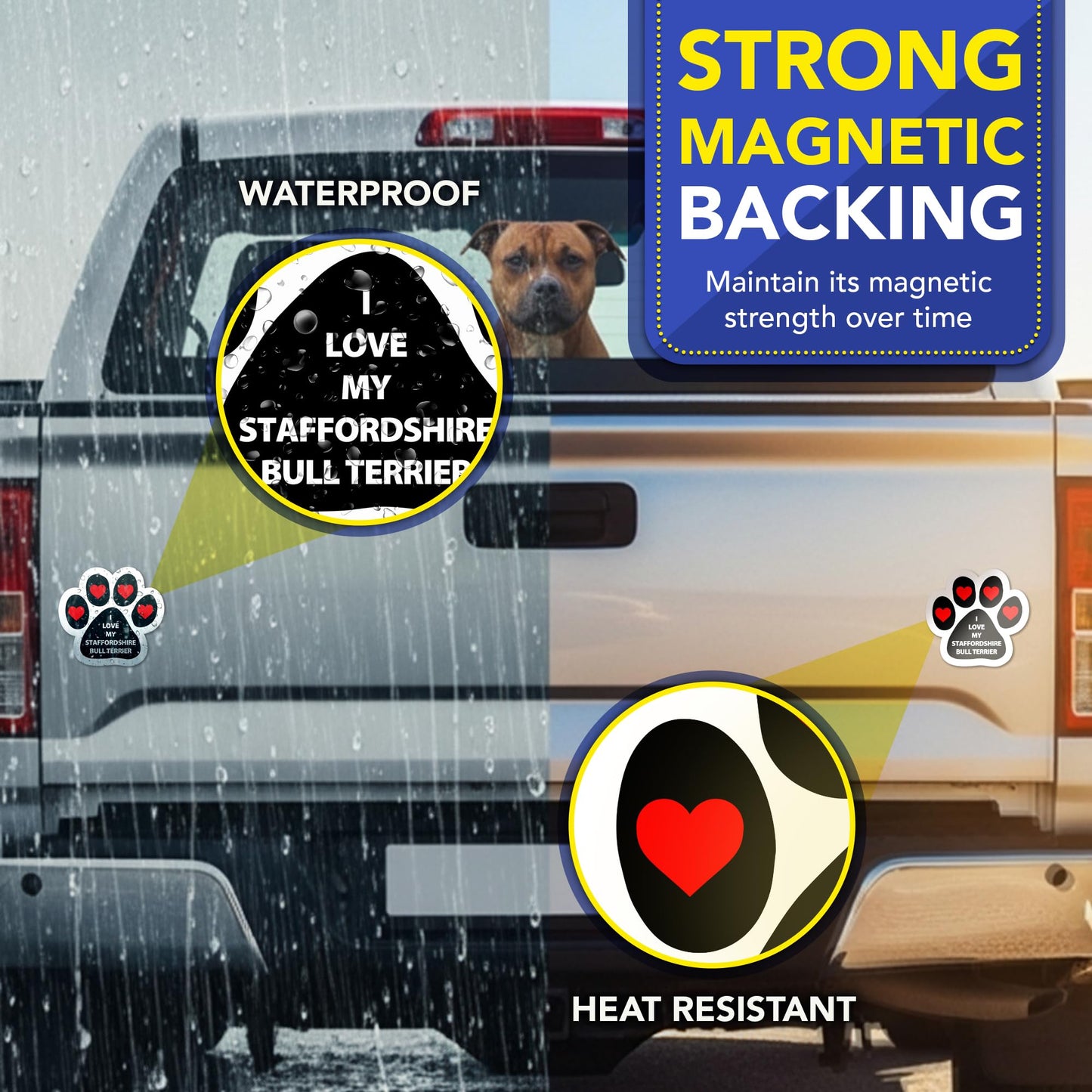 Magnet Me Up I Love My Staffordshire Bull Terrier 5 Inches Pawprint Car Magnet Gift - Magnetic Decal Accessory for Cars, Trucks and SUVs, Full Color UV-Printed Waterproof Vinyl, Crafted in USA