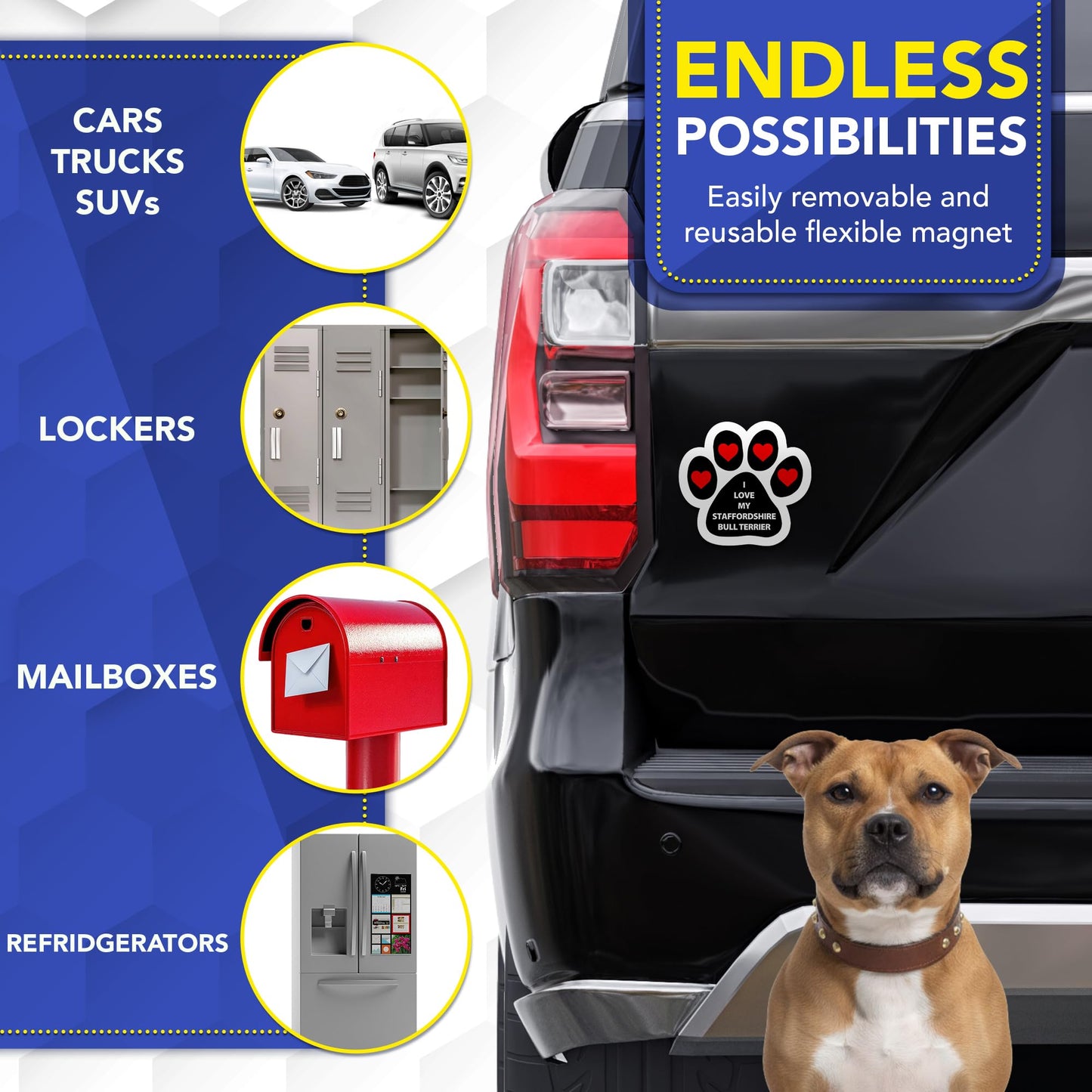 Magnet Me Up I Love My Staffordshire Bull Terrier 5 Inches Pawprint Car Magnet Gift - Magnetic Decal Accessory for Cars, Trucks and SUVs, Full Color UV-Printed Waterproof Vinyl, Crafted in USA