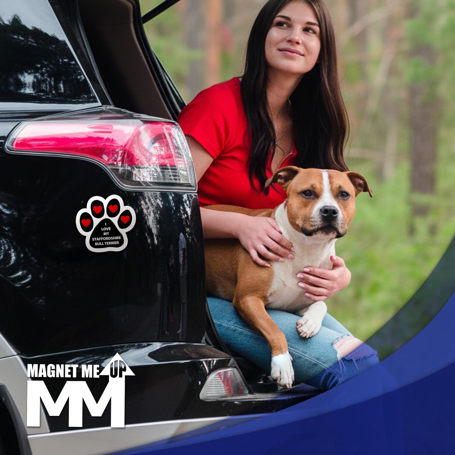 Magnet Me Up I Love My Staffordshire Bull Terrier 5 Inches Pawprint Car Magnet Gift - Magnetic Decal Accessory for Cars, Trucks and SUVs, Full Color UV-Printed Waterproof Vinyl, Crafted in USA