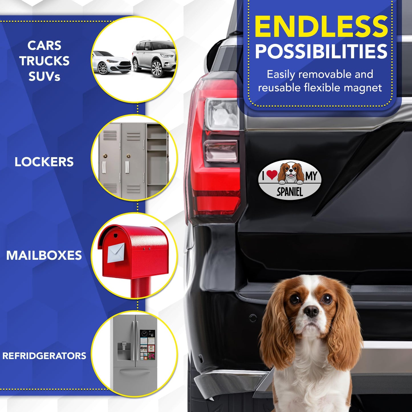 Magnet Me Up I Love My Spaniel Car Magnet - 4" x 6" Oval-Shaped Magnetic Decal for Cars, Trucks and SUVs, Gift for Dog Lover, Waterproof, Durable, Outdoor UV- Printed Accessory Vinyl, Crafted in USA