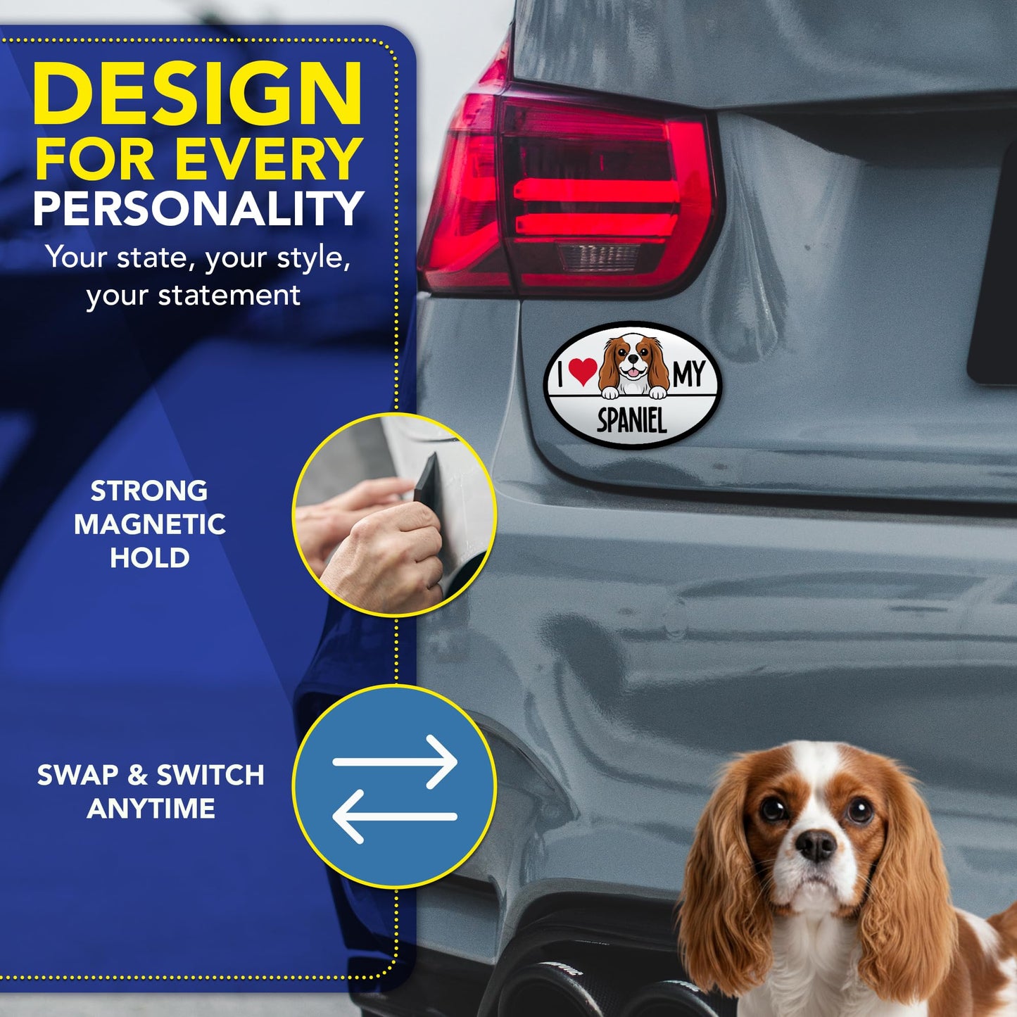 Magnet Me Up I Love My Spaniel Car Magnet - 4" x 6" Oval-Shaped Magnetic Decal for Cars, Trucks and SUVs, Gift for Dog Lover, Waterproof, Durable, Outdoor UV- Printed Accessory Vinyl, Crafted in USA