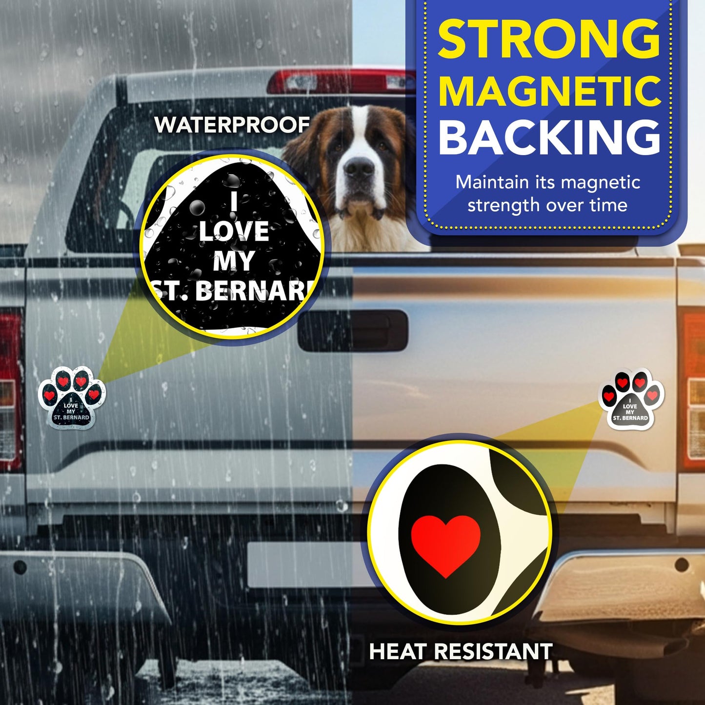 Magnet Me Up I Love My St. Bernard Dog Breed Car Magnet 5" Pawprint Magnetic Decal for Cars, Trucks & SUVs, Ideal Accessory Gift, Waterproof, Outdoor, Durable, UV-Printed, Vinyl, Crafted in USA