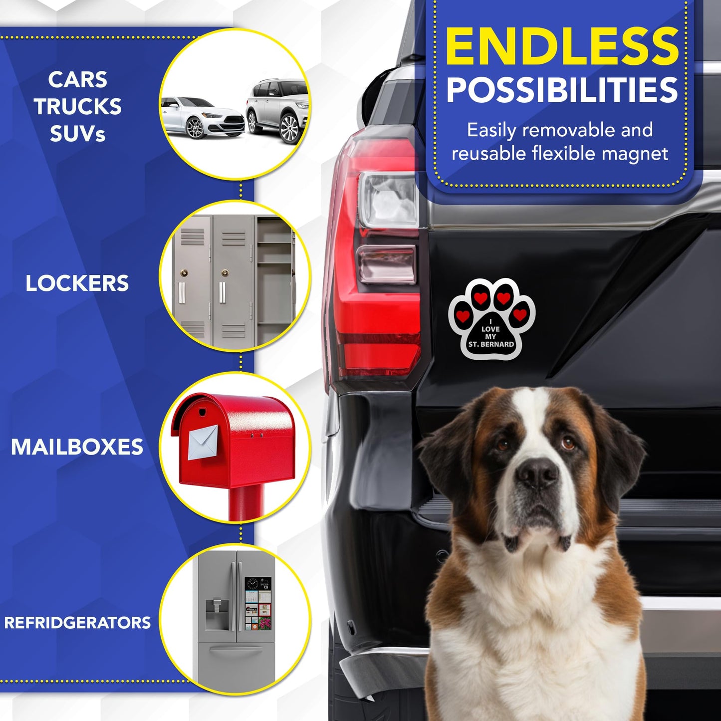 Magnet Me Up I Love My St. Bernard Dog Breed Car Magnet 5" Pawprint Magnetic Decal for Cars, Trucks & SUVs, Ideal Accessory Gift, Waterproof, Outdoor, Durable, UV-Printed, Vinyl, Crafted in USA