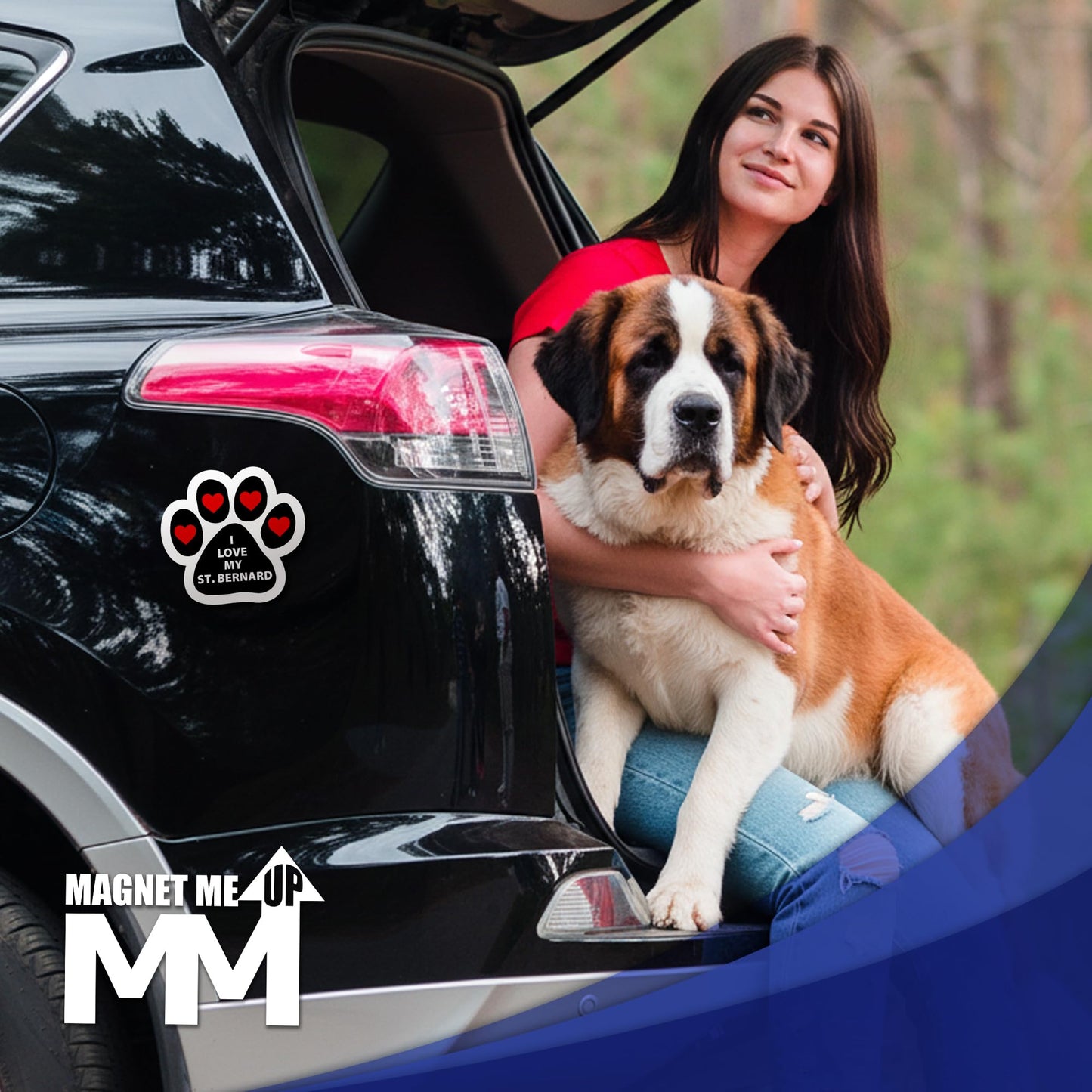 Magnet Me Up I Love My St. Bernard Dog Breed Car Magnet 5" Pawprint Magnetic Decal for Cars, Trucks & SUVs, Ideal Accessory Gift, Waterproof, Outdoor, Durable, UV-Printed, Vinyl, Crafted in USA