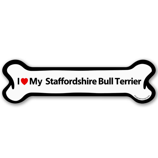 Magnet Me Up I Love My Staffordshire Bull Terrier 2x7 Inches Bone Car Magnet Gift - Magnetic Decal Accessory for Cars, Trucks and SUVs, Full Color UV-Printed Waterproof Vinyl, Crafted in USA
