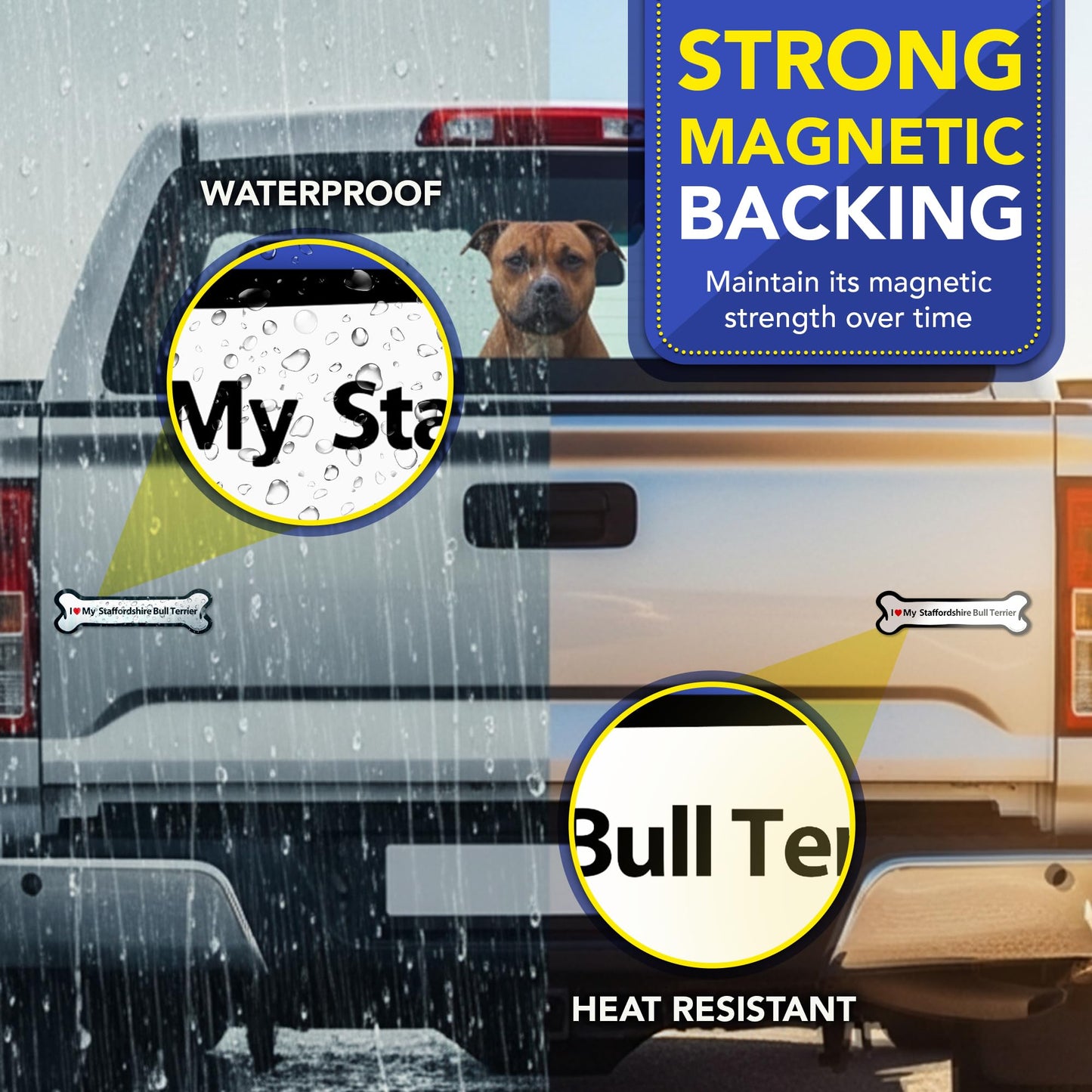 Magnet Me Up I Love My Staffordshire Bull Terrier 2x7 Inches Bone Car Magnet Gift - Magnetic Decal Accessory for Cars, Trucks and SUVs, Full Color UV-Printed Waterproof Vinyl, Crafted in USA