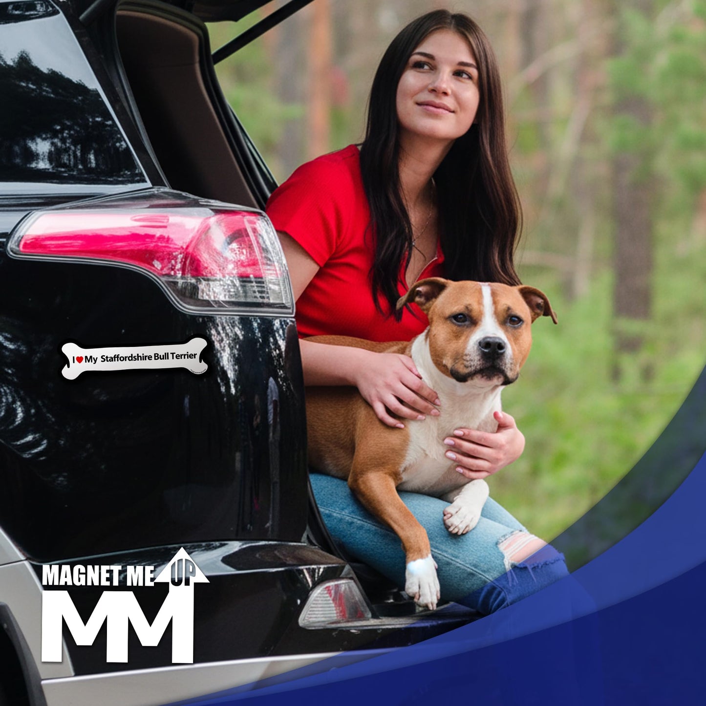 Magnet Me Up I Love My Staffordshire Bull Terrier 2x7 Inches Bone Car Magnet Gift - Magnetic Decal Accessory for Cars, Trucks and SUVs, Full Color UV-Printed Waterproof Vinyl, Crafted in USA
