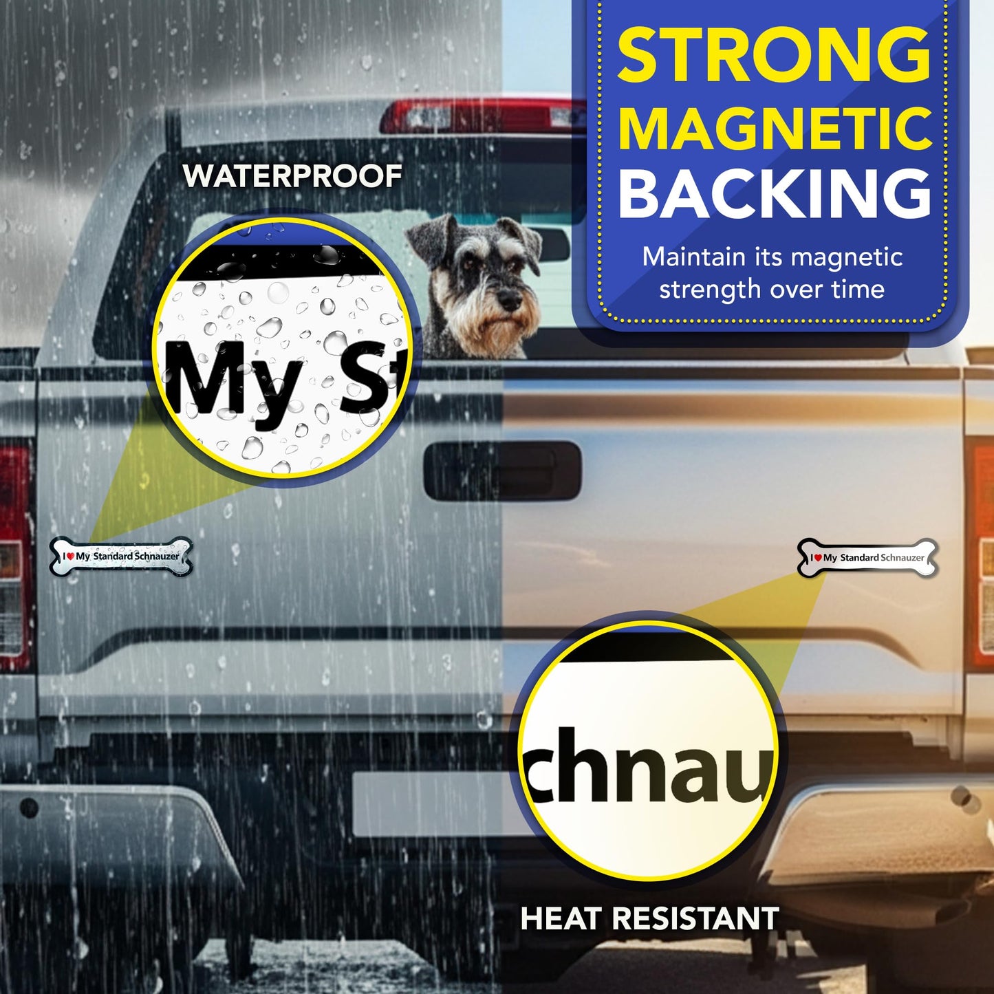 Magnet Me Up I Love My Standard Schnauzer 2x7 Inches Bone-Shaped - Magnetic Decal for Cars, Trucks and SUVs, Ideal Gift for Dog Lover, Car Magnet Accessory, Weatherproof UV-Printed, Crafted in USA