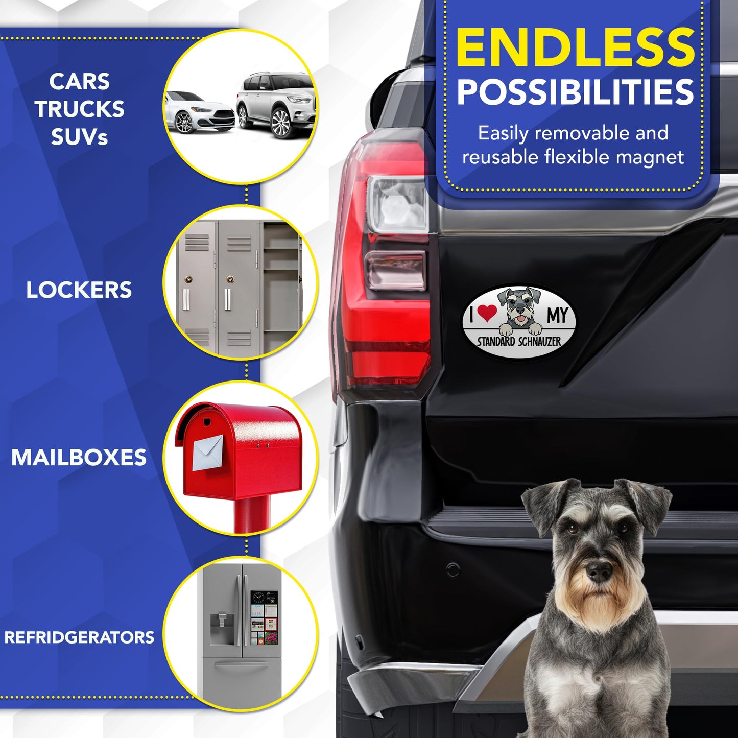 Magnet Me Up I Love My Standard Schnauzer 4x6 Inches Oval-Shaped - Magnetic Decal for Cars, Trucks and SUVs, Ideal Gift for Dog Lover, Car Magnet Accessory, Weatherproof UV-Printed, Crafted in USA