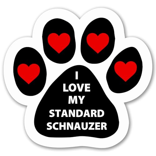 Magnet Me Up I Love My Standard Schnauzer 5 Inches Pawprint-Shaped - Magnetic Decal for Cars, Trucks and SUVs, Ideal Gift for Dog Lover, Car Magnet Accessory, Weatherproof UV-Printed, Crafted in USA