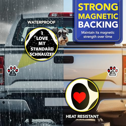 Magnet Me Up I Love My Standard Schnauzer 5 Inches Pawprint-Shaped - Magnetic Decal for Cars, Trucks and SUVs, Ideal Gift for Dog Lover, Car Magnet Accessory, Weatherproof UV-Printed, Crafted in USA