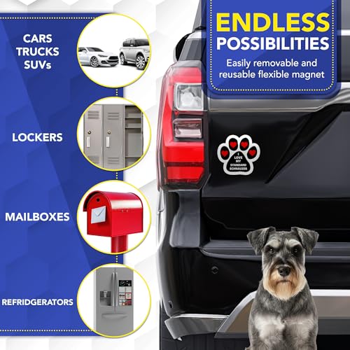 Magnet Me Up I Love My Standard Schnauzer 5 Inches Pawprint-Shaped - Magnetic Decal for Cars, Trucks and SUVs, Ideal Gift for Dog Lover, Car Magnet Accessory, Weatherproof UV-Printed, Crafted in USA