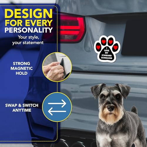 Magnet Me Up I Love My Standard Schnauzer 5 Inches Pawprint-Shaped - Magnetic Decal for Cars, Trucks and SUVs, Ideal Gift for Dog Lover, Car Magnet Accessory, Weatherproof UV-Printed, Crafted in USA