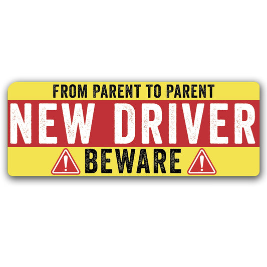 Magnet Me Up from Parent to Parent New Driver Car Magnet 3x8 Inches - Beware Student Driver Sign Funny Magnetic Decal for Cars, Trucks & SUVs Accessories Waterproof UV Printed, Crafted in USA