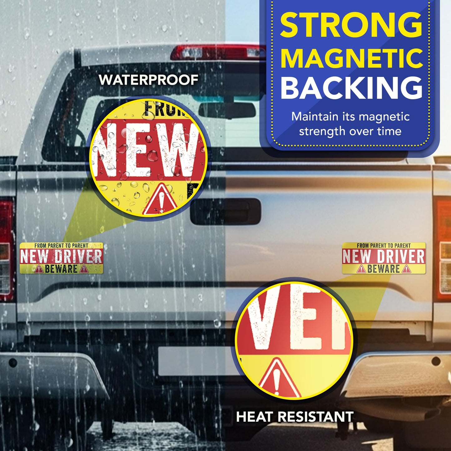 Magnet Me Up from Parent to Parent New Driver Car Magnet 3x8 Inches - Beware Student Driver Sign Funny Magnetic Decal for Cars, Trucks & SUVs Accessories Waterproof UV Printed, Crafted in USA