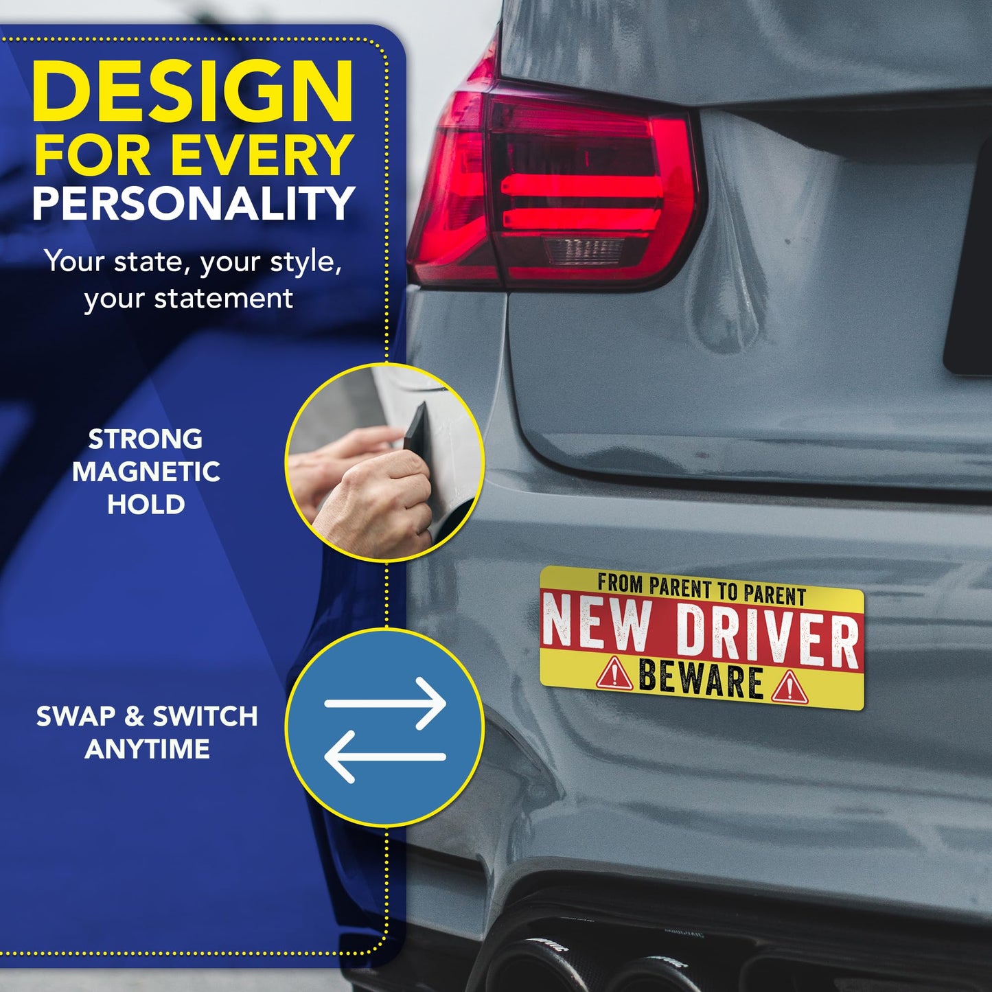 Magnet Me Up from Parent to Parent New Driver Car Magnet 3x8 Inches - Beware Student Driver Sign Funny Magnetic Decal for Cars, Trucks & SUVs Accessories Waterproof UV Printed, Crafted in USA