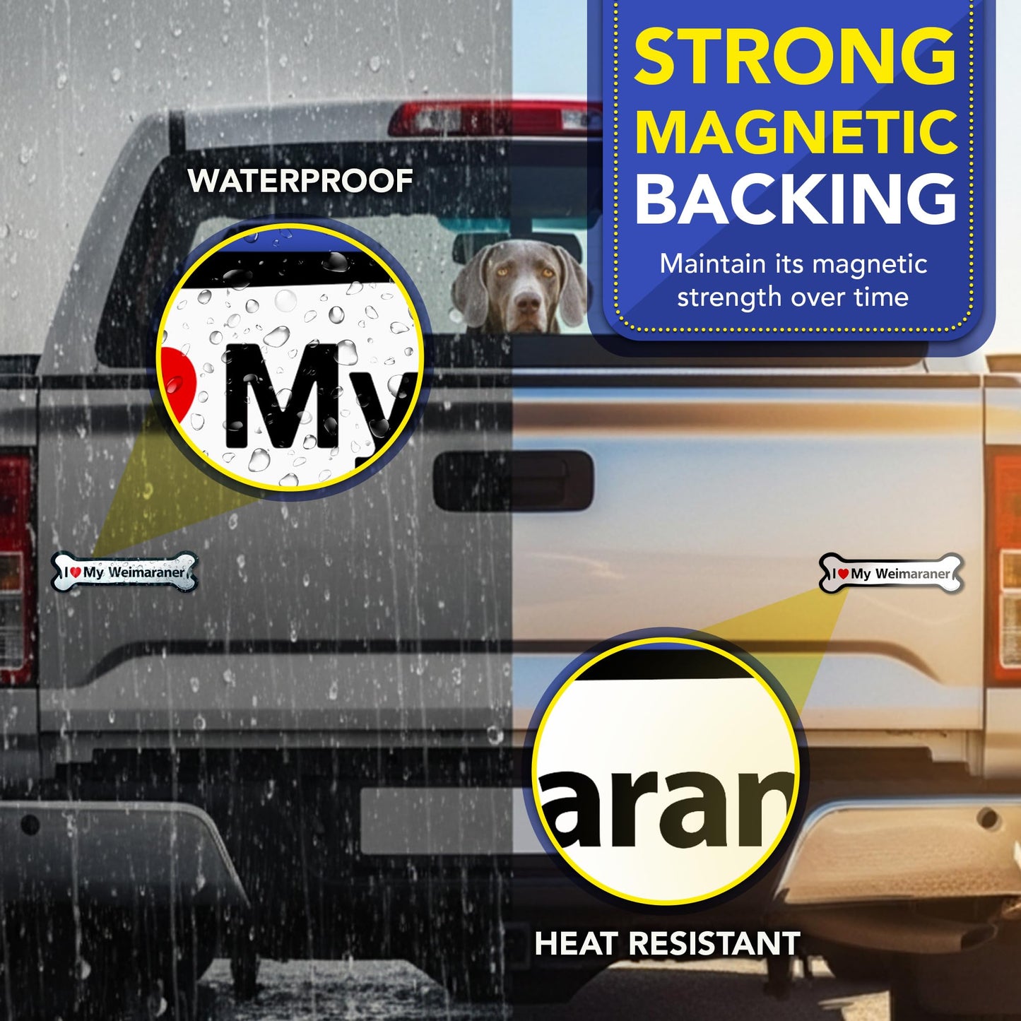 Magnet Me Up I Love My Weimaraner Car Magnet for Dog Lovers - 2x7 Inches Bone-Shaped Magnetic Decal for Cars, Trucks & SUVs, Waterproof, Durable Full-Color UV Printed Vinyl, Crafted in USA