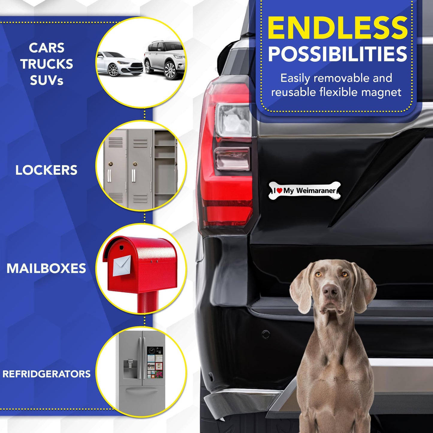 Magnet Me Up I Love My Weimaraner Car Magnet for Dog Lovers - 2x7 Inches Bone-Shaped Magnetic Decal for Cars, Trucks & SUVs, Waterproof, Durable Full-Color UV Printed Vinyl, Crafted in USA