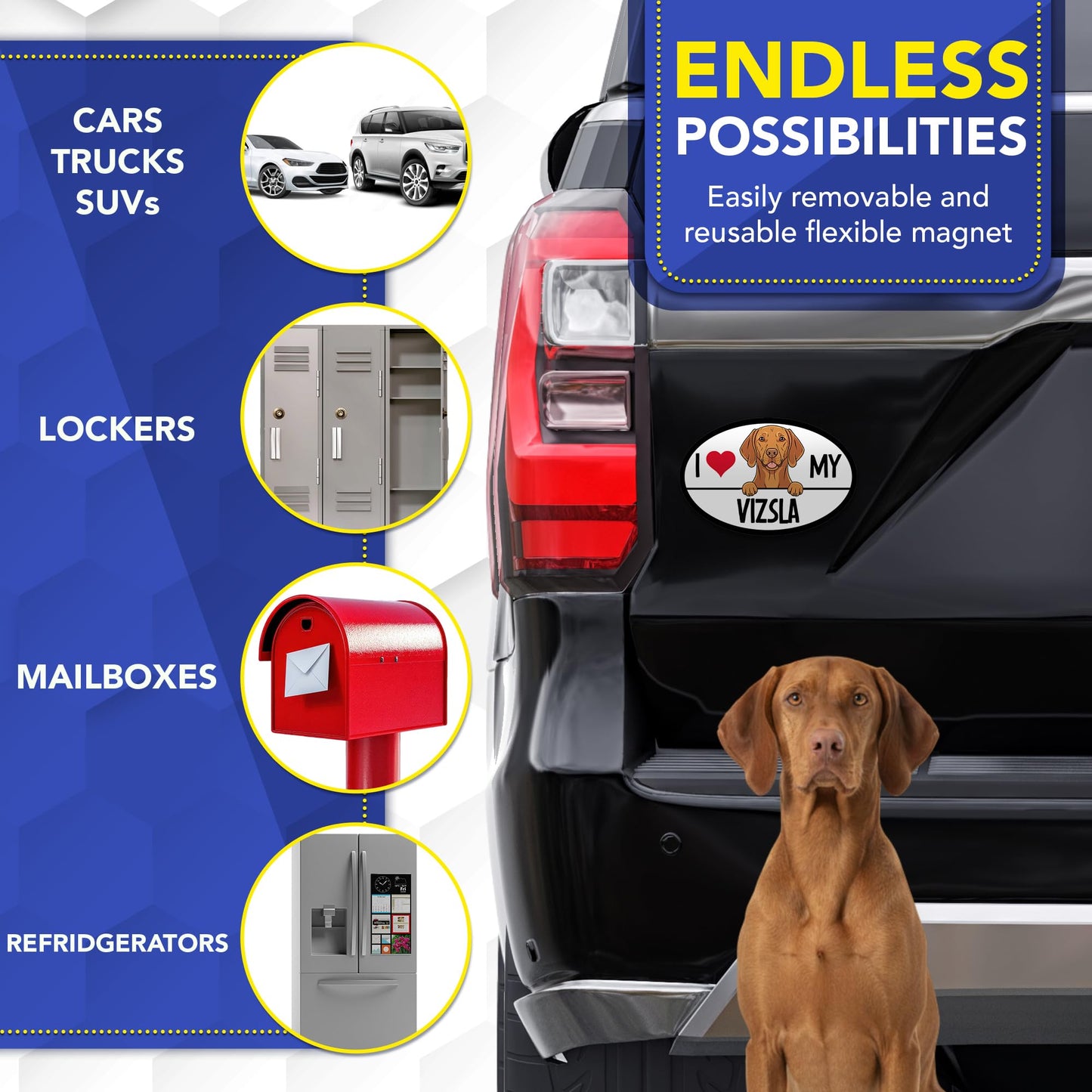 Magnet Me Up I Love My Vizsla 4x6 Inches Oval-Shaped Car Magnet for Dog Lovers - Magnetic Decal, for Cars, Trucks & SUVs Waterproof Durable Full-Color UV Printed Sign Vinyl, Crafted in USA