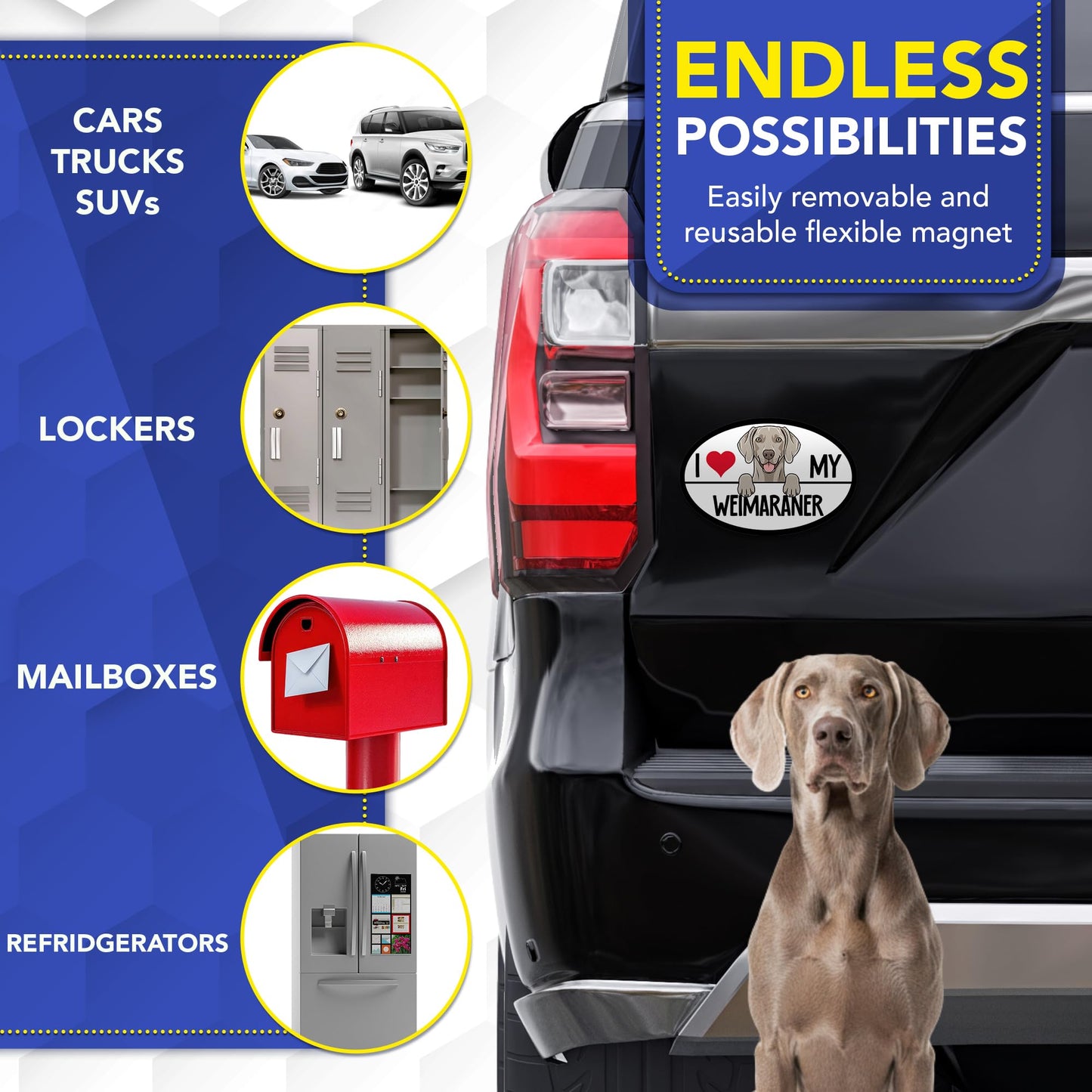 Magnet Me Up I Love My Weimaraner Car Magnet for Dog Lovers - 4x6 Inches Oval-Shaped Magnetic Decal for Cars, Trucks & SUVs, Waterproof, Durable Full-Color UV Printed Vinyl, Crafted in USA