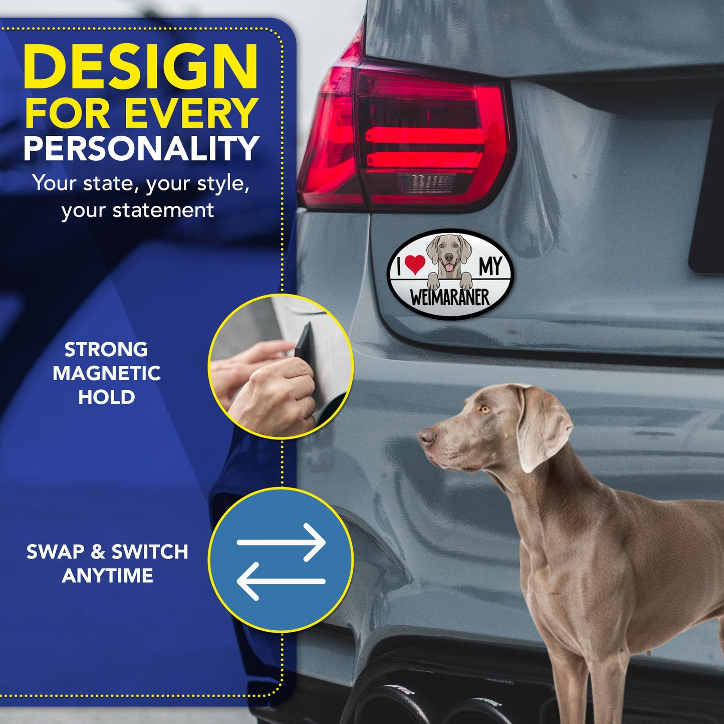 Magnet Me Up I Love My Weimaraner Car Magnet for Dog Lovers - 4x6 Inches Oval-Shaped Magnetic Decal for Cars, Trucks & SUVs, Waterproof, Durable Full-Color UV Printed Vinyl, Crafted in USA