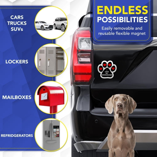 Magnet Me Up I Love My Weimaraner Car Magnet for Dog Lovers - 5 Inches Pawprint-Shaped Magnetic Decal for Cars, Trucks & SUVs, Waterproof, Durable Full-Color UV Printed Vinyl, Crafted in USA