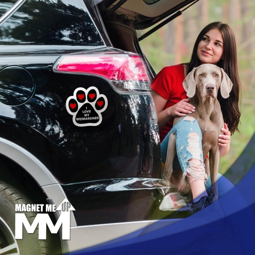 Magnet Me Up I Love My Weimaraner Car Magnet for Dog Lovers - 5 Inches Pawprint-Shaped Magnetic Decal for Cars, Trucks & SUVs, Waterproof, Durable Full-Color UV Printed Vinyl, Crafted in USA