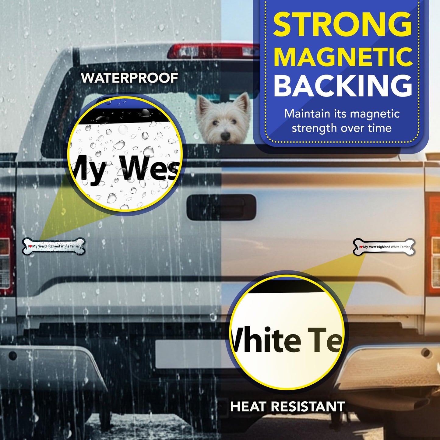 Magnet Me Up I Love My West Highland White Terrier Car Magnet 2" x 7" Bone - Magnetic Decal for Cars, Trucks and SUVs, Ideal Gift for Dog Lover, UV Printed Weatherproof Vinyl, Crafted in USA