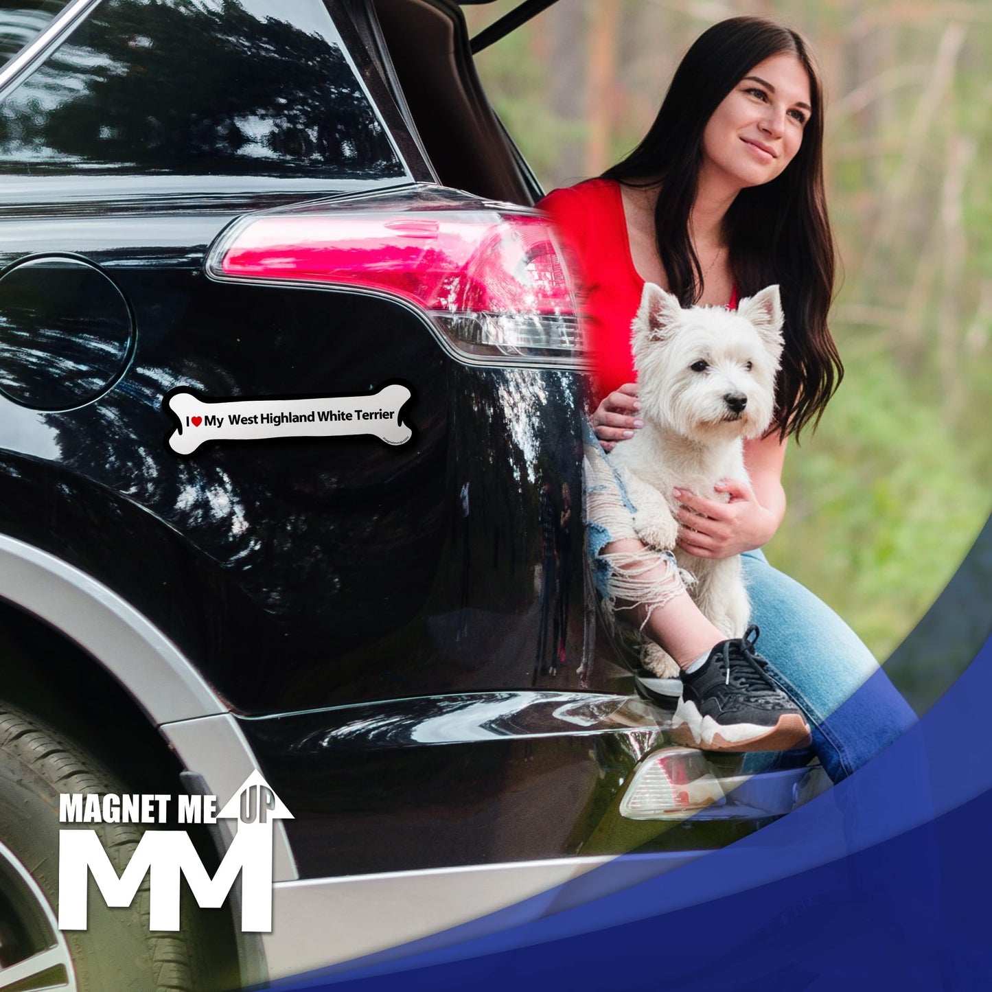 Magnet Me Up I Love My West Highland White Terrier Car Magnet 2" x 7" Bone - Magnetic Decal for Cars, Trucks and SUVs, Ideal Gift for Dog Lover, UV Printed Weatherproof Vinyl, Crafted in USA