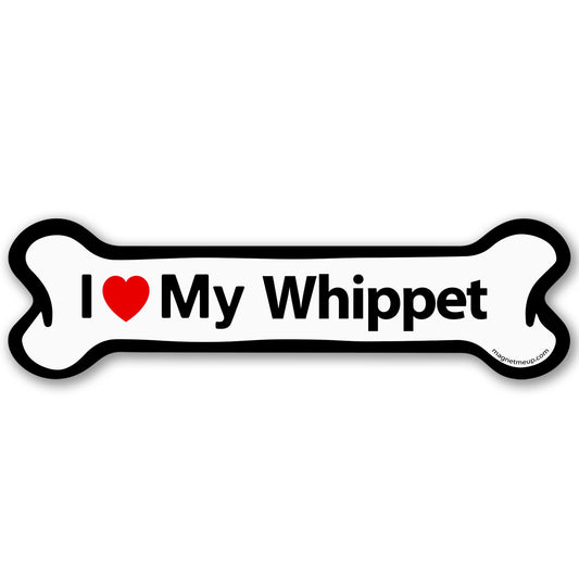 Magnet Me Up I Love My Whippet Dog Bone 2" x 7" Car Magnet - Ideal Accessory Gift for Dog Lovers, Magnetic Decal for Cars, Trucks & SUVs, Weatherproof UV Printed Full-Color Vinyl, Crafted in USA