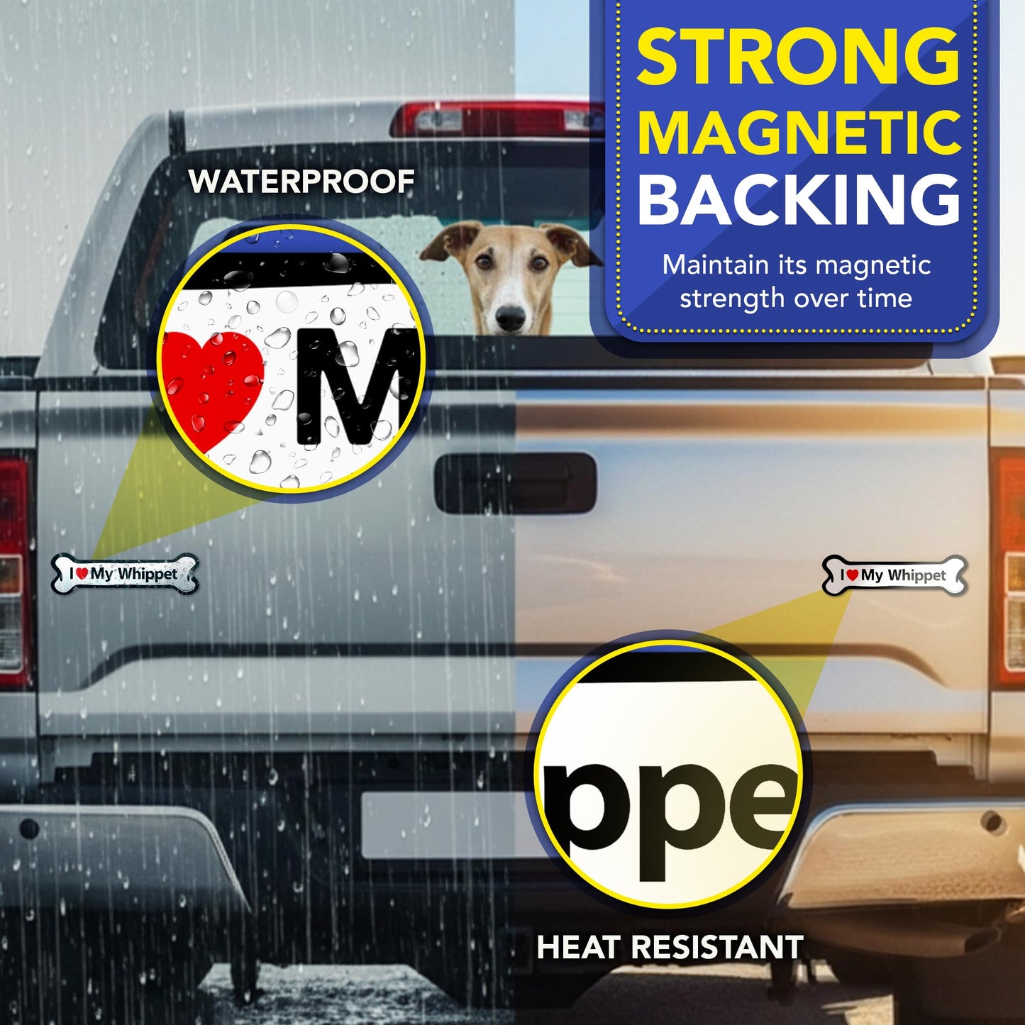 Magnet Me Up I Love My Whippet Dog Bone 2" x 7" Car Magnet - Ideal Accessory Gift for Dog Lovers, Magnetic Decal for Cars, Trucks & SUVs, Weatherproof UV Printed Full-Color Vinyl, Crafted in USA