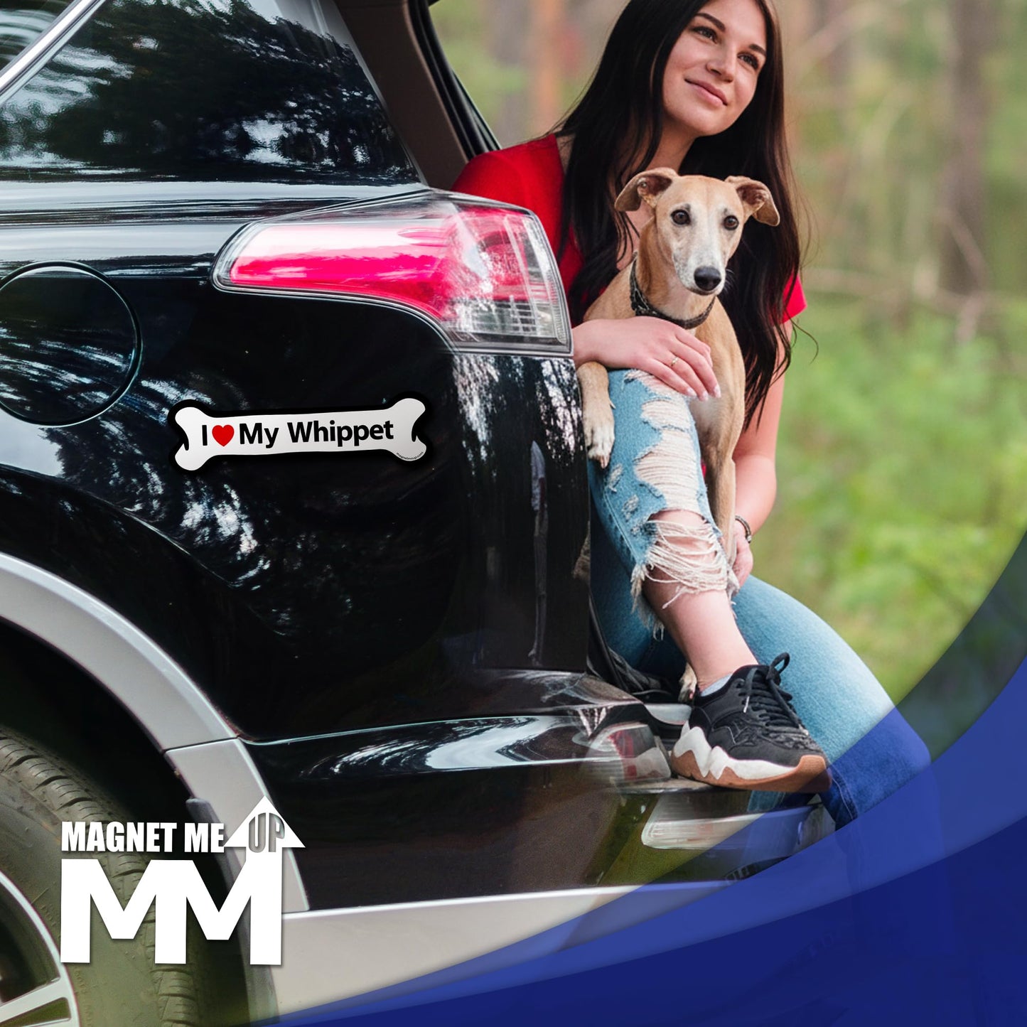 Magnet Me Up I Love My Whippet Dog Bone 2" x 7" Car Magnet - Ideal Accessory Gift for Dog Lovers, Magnetic Decal for Cars, Trucks & SUVs, Weatherproof UV Printed Full-Color Vinyl, Crafted in USA
