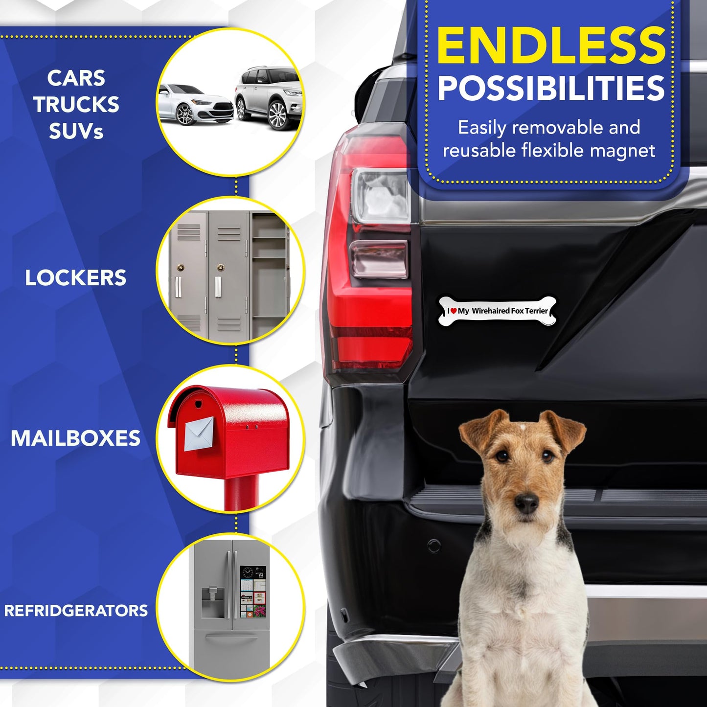 Magnet Me Up I Love My Wirehaired Fox Terrier Dog Bone 2x7 Inches Car Magnet - Accessory Gift for Dog Owners, Magnetic Decal for Cars, Trucks & SUVs, Waterproof UV Printed Vinyl, Crafted in USA