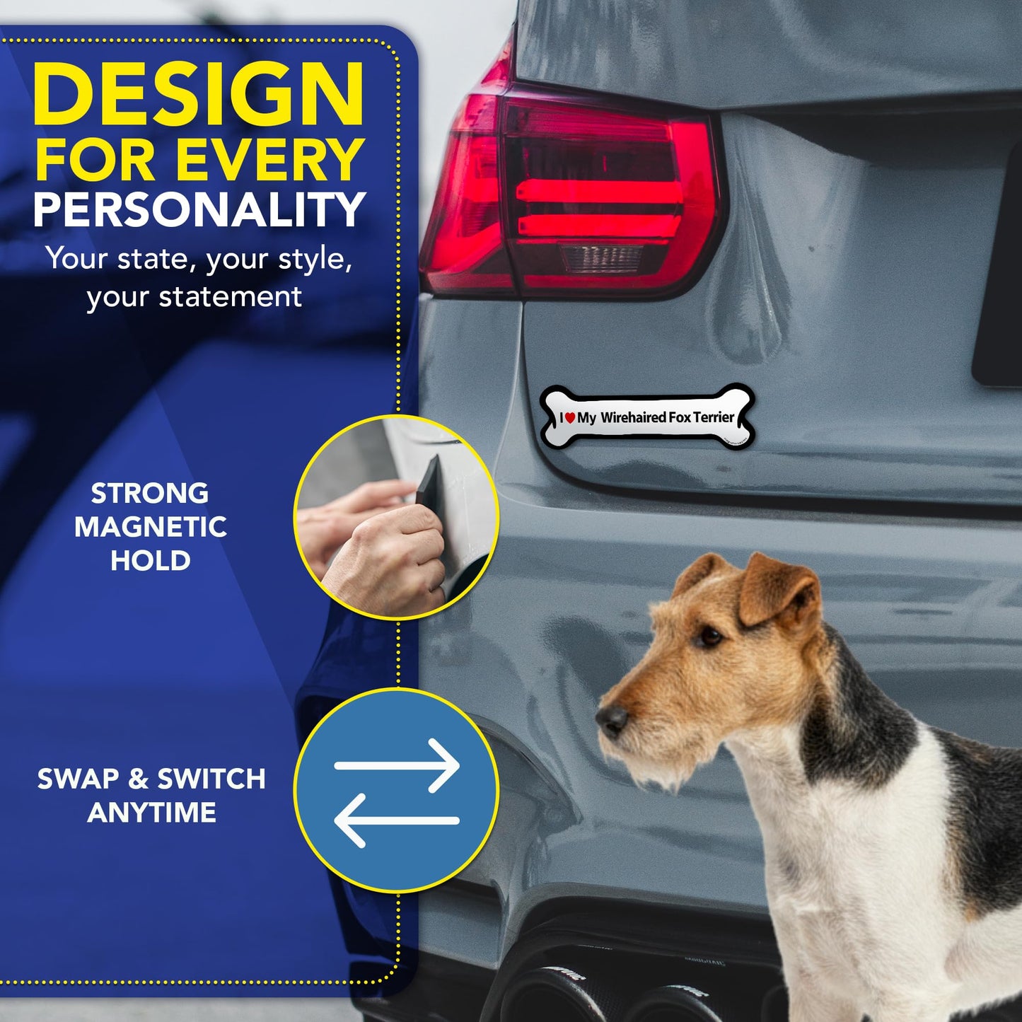 Magnet Me Up I Love My Wirehaired Fox Terrier Dog Bone 2x7 Inches Car Magnet - Accessory Gift for Dog Owners, Magnetic Decal for Cars, Trucks & SUVs, Waterproof UV Printed Vinyl, Crafted in USA