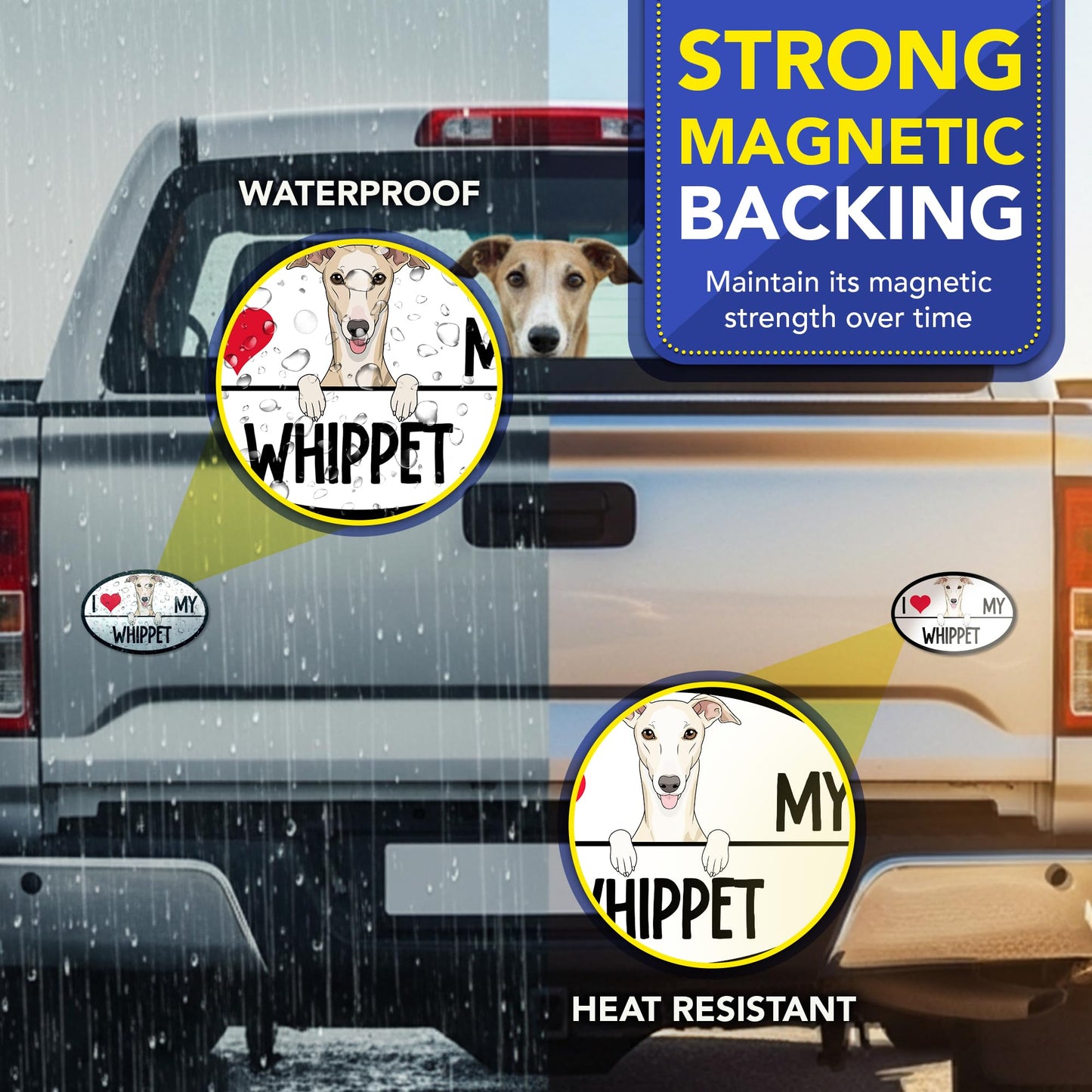 Magnet Me Up I Love My Whippet Dog Oval 4" x 6" Car Magnet - Ideal Accessory Gift for Dog Lovers, Magnetic Decal for Cars, Trucks & SUVs, Weatherproof UV Printed Full-Color Vinyl, Crafted in USA