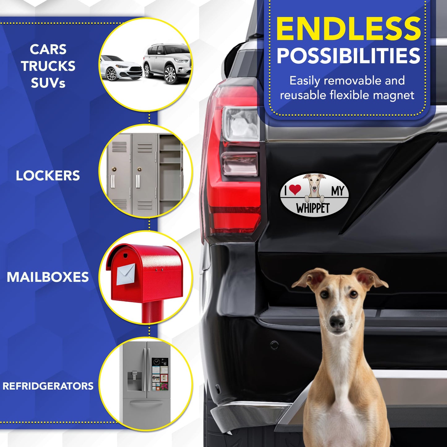 Magnet Me Up I Love My Whippet Dog Oval 4" x 6" Car Magnet - Ideal Accessory Gift for Dog Lovers, Magnetic Decal for Cars, Trucks & SUVs, Weatherproof UV Printed Full-Color Vinyl, Crafted in USA