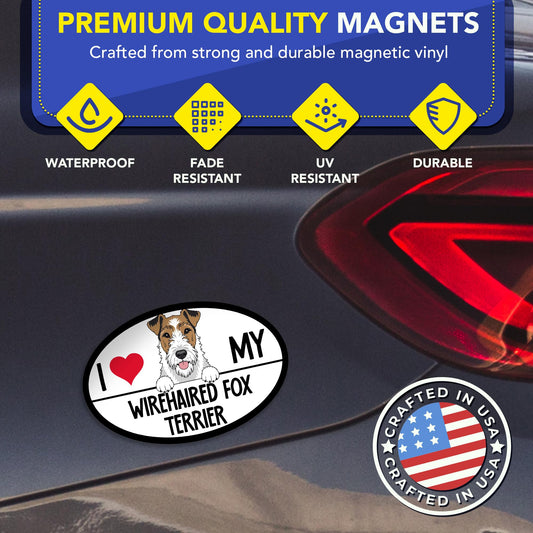 Magnet Me Up I Love My Wirehaired Fox Terrier Dog Oval 4x6 Inches Car Magnet - Accessory Gift for Dog Owners, Magnetic Decal for Cars, Trucks & SUVs, Waterproof UV Printed Vinyl, Crafted in USA