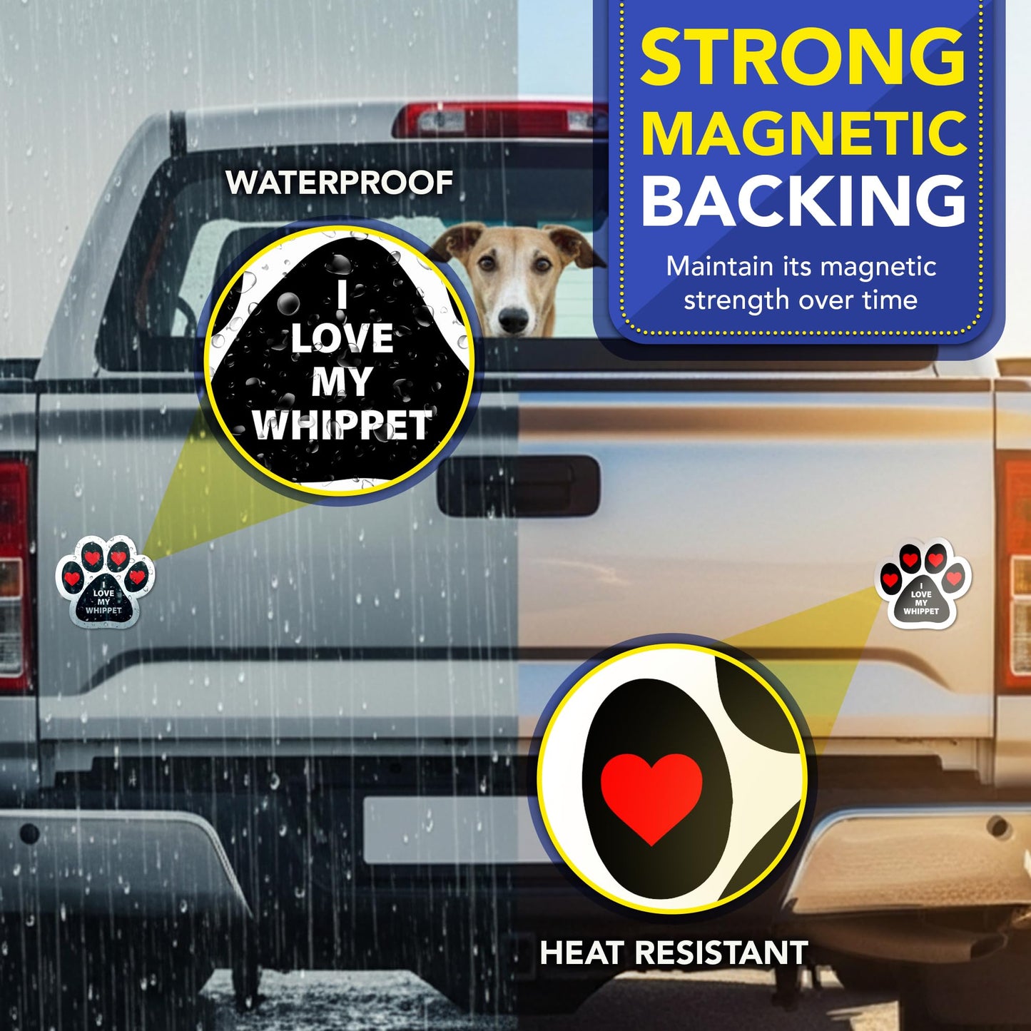 Magnet Me Up I Love My Whippet Dog Pawprint 5" Car Magnet - Ideal Accessory Gift for Dog Lovers, Magnetic Decal for Cars, Trucks & SUVs, Weatherproof UV Printed Full-Color Vinyl, Crafted in USA
