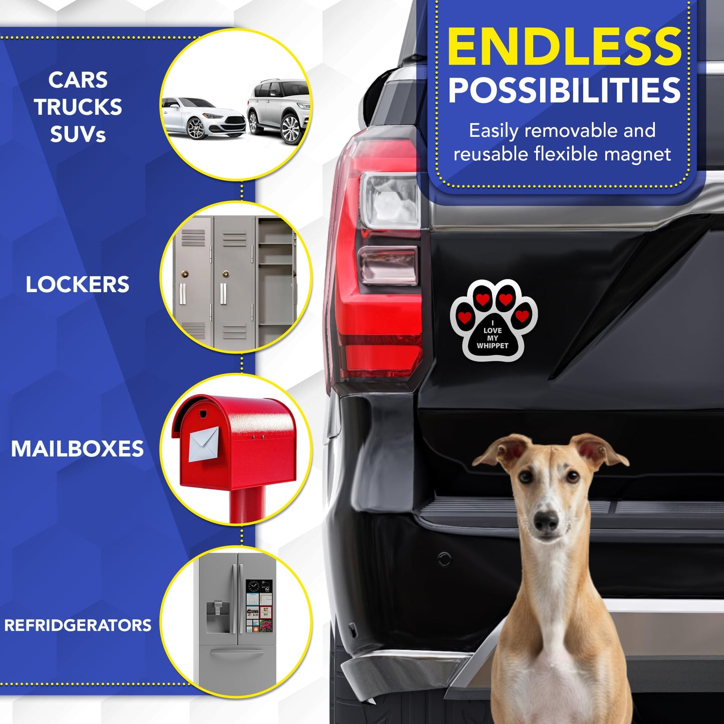 Magnet Me Up I Love My Whippet Dog Pawprint 5" Car Magnet - Ideal Accessory Gift for Dog Lovers, Magnetic Decal for Cars, Trucks & SUVs, Weatherproof UV Printed Full-Color Vinyl, Crafted in USA
