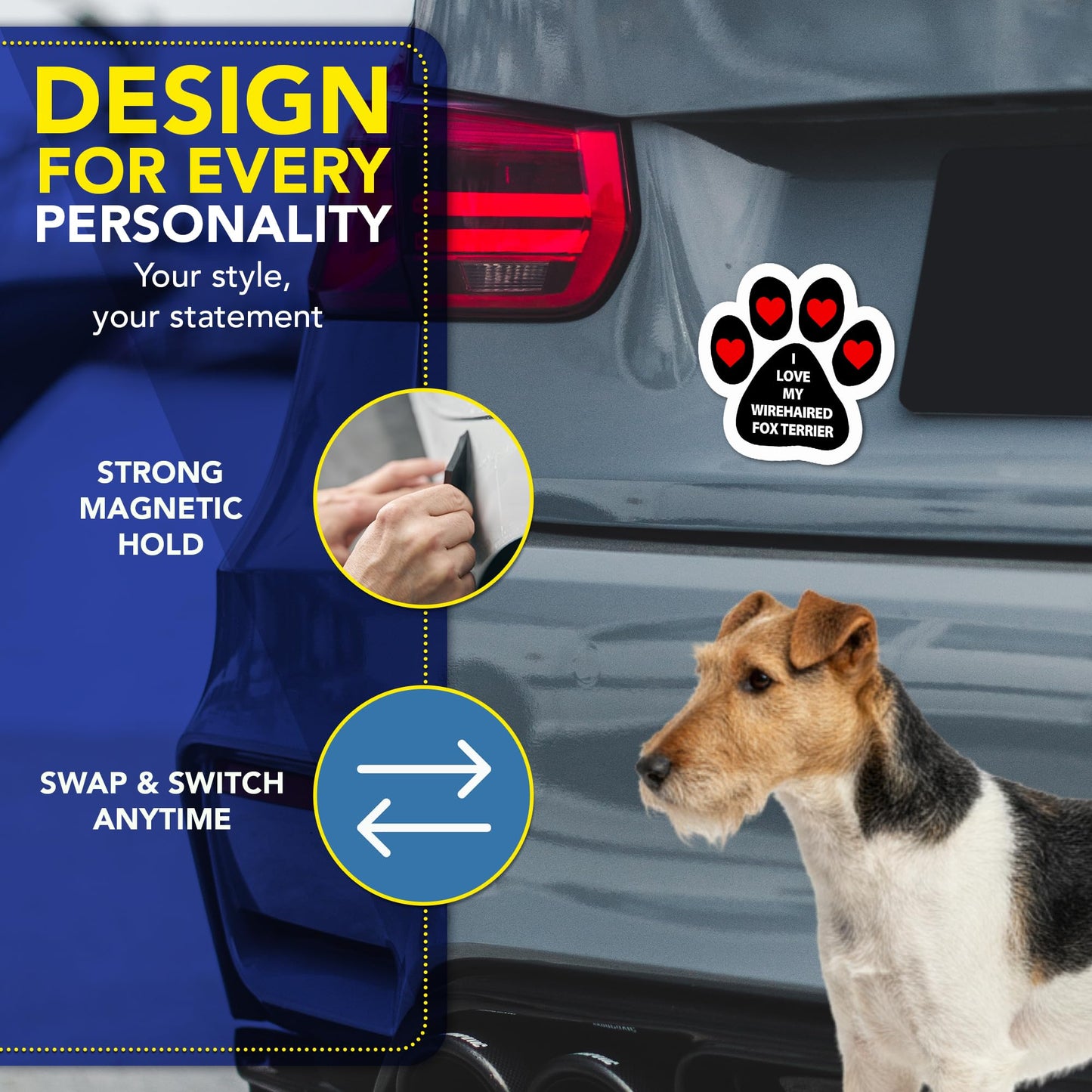 Magnet Me Up I Love My Wirehaired Fox Terrier Dog Pawprint 5 Inches Car Magnet - Accessory Gift for Dog Owners, Magnetic Decal for Cars, Trucks & SUVs, Waterproof UV Printed Vinyl, Crafted in USA