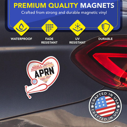 Magnet Me Up APRN (Advanced Practice Registered Nurse) Car Magnet - 5" x 5" Stethoscope Heart Magnetic Decal for Cars and Lockers, Ideal Accessory Gift, UV-Printed, Vinyl, Crafted in USA