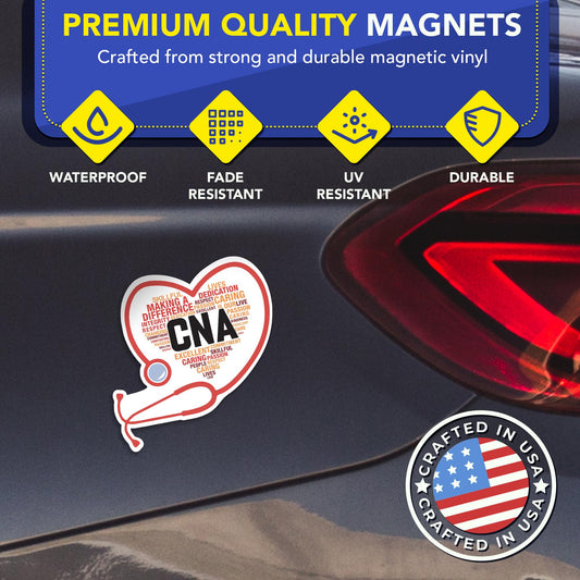 Magnet Me Up CNA (Certified Nursing Assistant) Car Magnet - 5" x 5" Stethoscope Heart Magnetic Decal for Cars and Lockers, Ideal Accessory Gift, Full Color UV-Printed, Vinyl, Crafted in USA