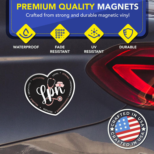 Magnet Me Up LPN (Licensed Practical Nurse) Car Magnet - 5" x 5" Heart Shaped Magnetic Decal for Cars and Lockers, Ideal Accessory Gift, Full Color UV-Printed, Vinyl, Crafted in USA