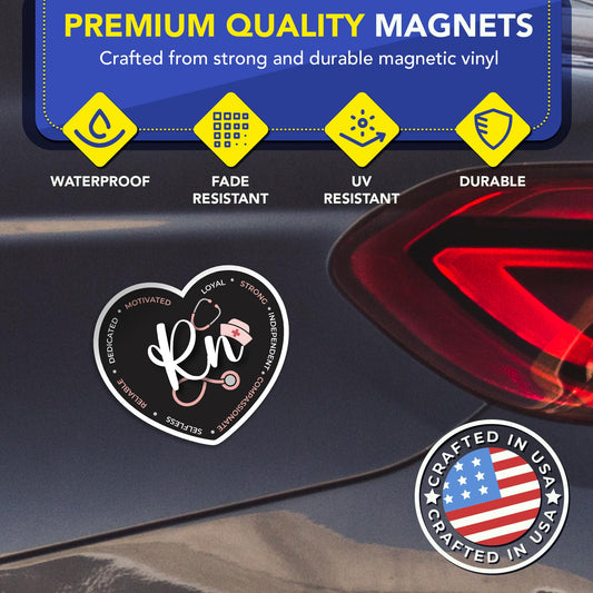 Magnet Me Up RN (Registered Nurse) Car Magnet - 5" x 5" Heart Shaped Magnetic Decal for Cars and Lockers, Ideal Accessory Gift for Health Worker, UV-Printed, Vinyl, Crafted in USA