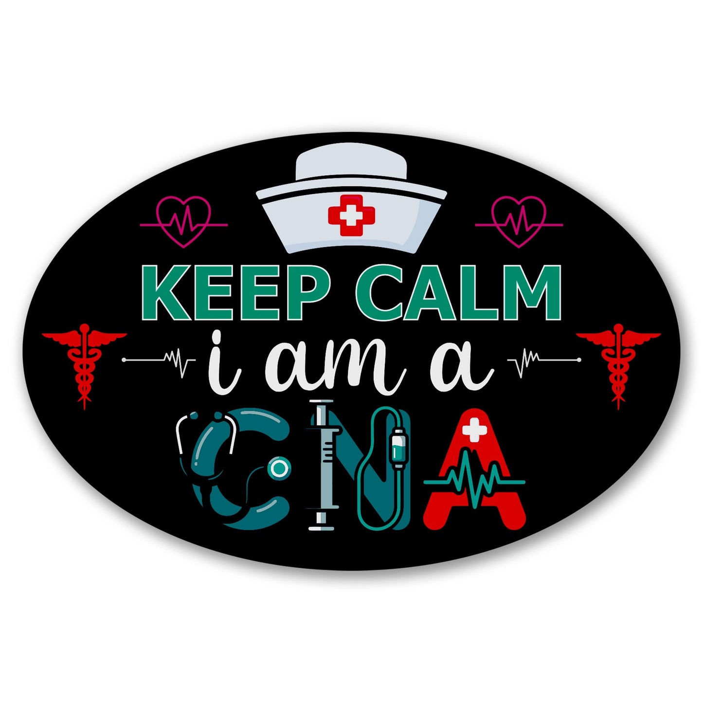 Magnet Me Up Keep Calm I Am an CNA (Certified Nursing Assistant) Car Magnet - 4" x 6" Oval Magnetic Decal for Cars and Lockers, Ideal Accessory Gift, Full Color UV-Printed, Vinyl, Crafted in USA