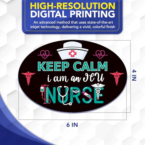 Magnet Me Up Keep Calm I Am an ICU Nurse (Intensive Care Unit Nurse) Car Magnet - 4" x 6" Oval Magnetic Decal for Cars and Lockers, Ideal Gift Accessory Full Color UV-Printed Vinyl Crafted in USA