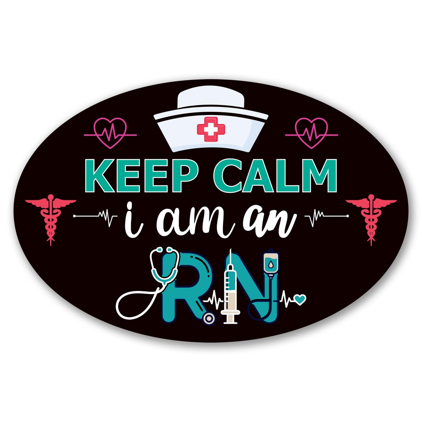 Magnet Me Up Keep Calm I Am an RN (Registered Nurse) Car Magnet - 4" x 6" Oval Magnetic Decal for Cars and Lockers, Ideal Accessory Gift for Health Worker, UV-Printed, Vinyl, Crafted in USA