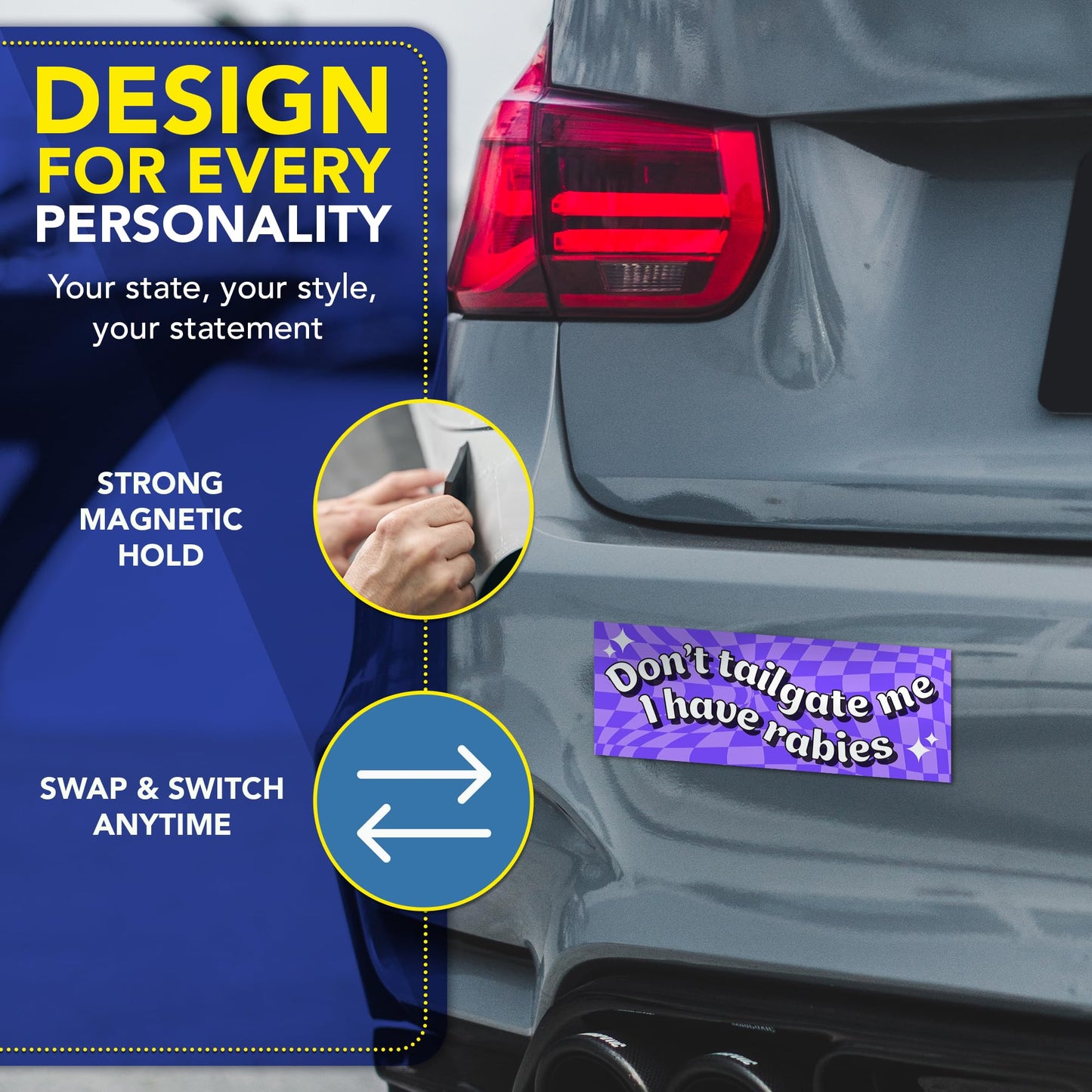 Magnet Me Up Don’t Tailgate Me I Have Rabies Car Magnet 3x8 Inches - Funny Magnetic Decal for Cars, Trucks and SUVs, Waterproof UV-Printed Vinyl, Reusable Bumper Accessories, Crafted in USA