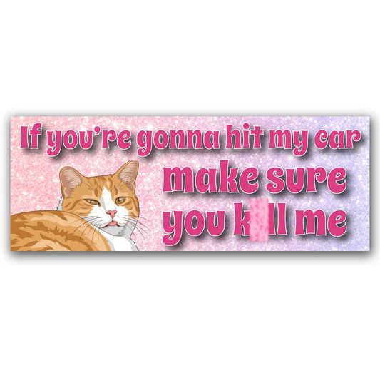 Magnet Me Up If You’re Gonna Hit My Car Funny Cat Accessory 3x8 Inches Car Magnet - Sarcastic Magnetic Decal for Cars, Trucks and SUVs, Cute Rude Humor, UV-Printed Waterproof, Crafted in USA