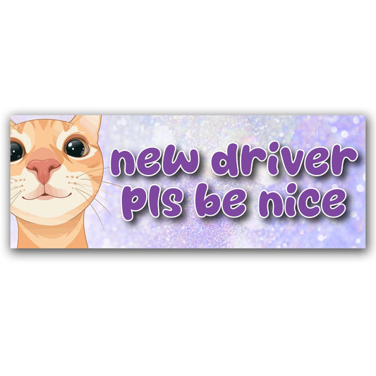 Magnet Me Up New Driver Pls Be Nice Car Magnet 3x8 Inches Cute Cat Student Driver - Magnetic Decal for Cars, Trucks and SUVs, New Driver Accessories, UV-Printed Waterproof Vinyl, Crafted in USA